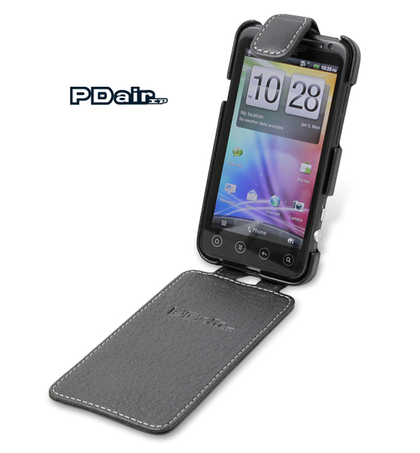 PDAIR レザーケース for htc EVO 3D ISW12HT 縦開きタイプ(ブラック)