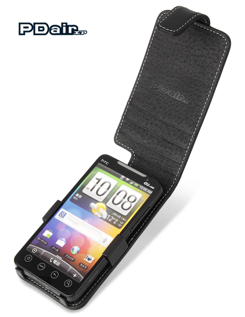 PDAIR レザーケース for htc EVO WiMAX ISW11HT 縦開きタイプ(ブラック)