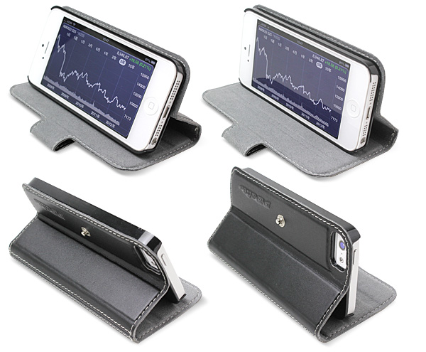 PDAIR レザーケース for iPhone 5 横開きタイプ(スタンド機能付)(ボタンタイプ)