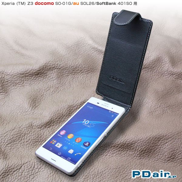 PDAIR レザーケース for Xperia (TM) Z3 SO-01G/SOL26/401SO 縦開きタイプ