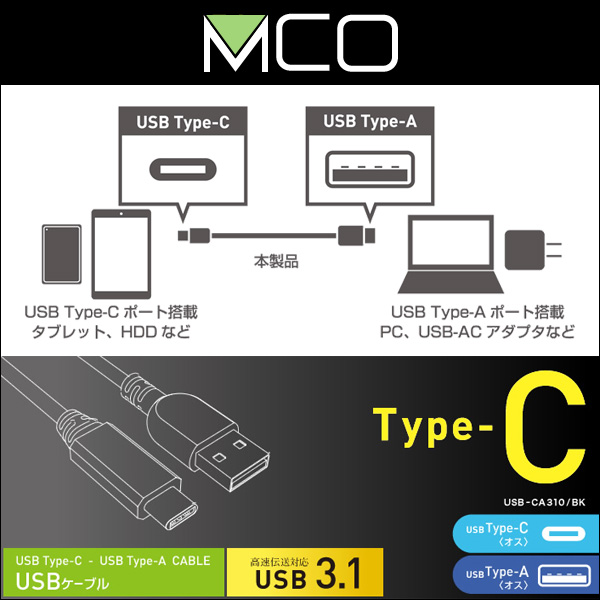 ミヨシ USB3.1ケーブル C-Aコネクタ USB-CA310