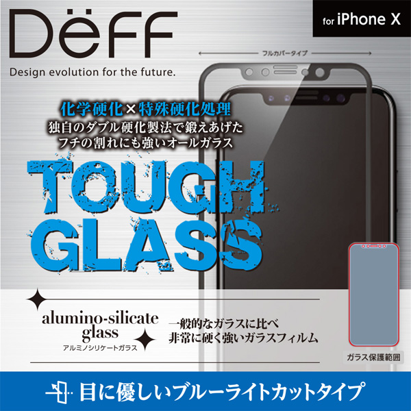 Deff TOUGH GLASS ե륫С ֥롼饤 for iPhone X