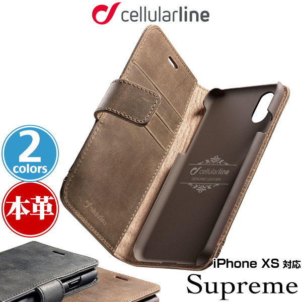 cellularline Supreme 本革手帳型ケース for iPhone XS