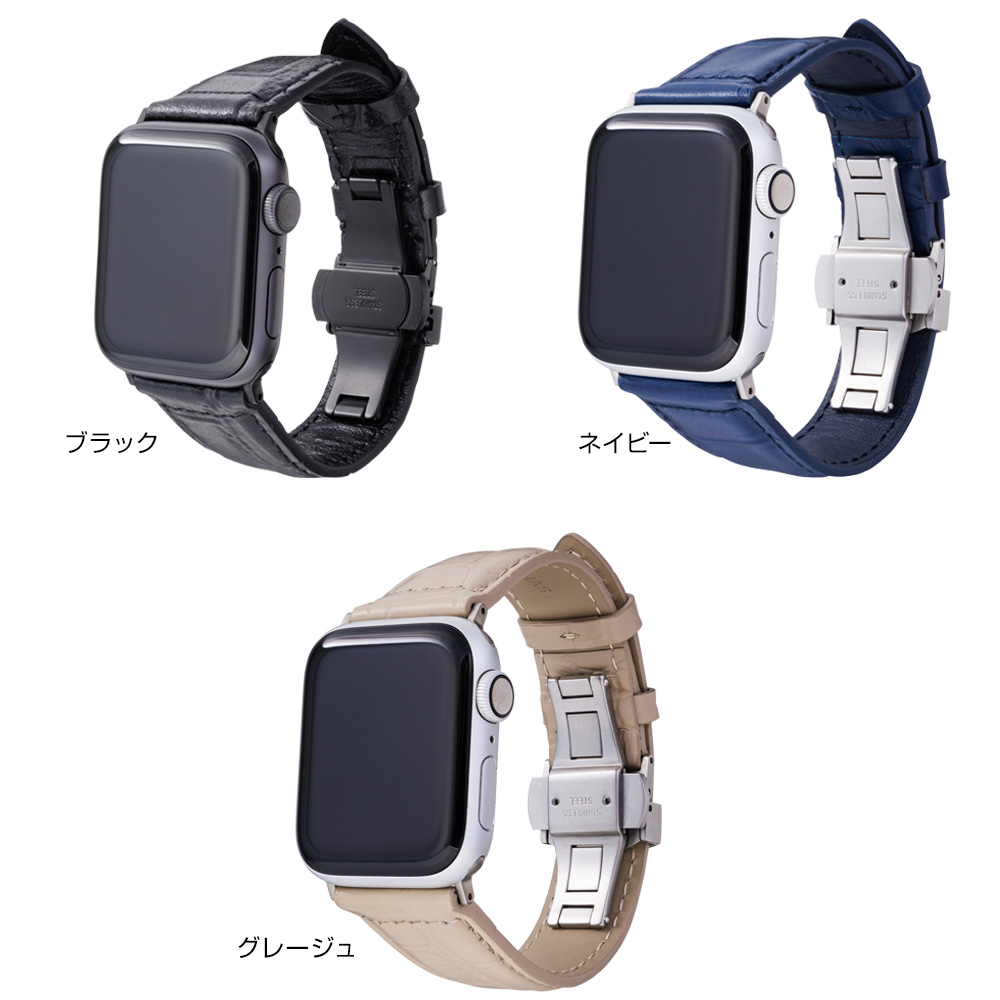 カラー GRAMAS Croco Embossed Genuine Leather Watchband for Apple Watch(45/44/42mm)