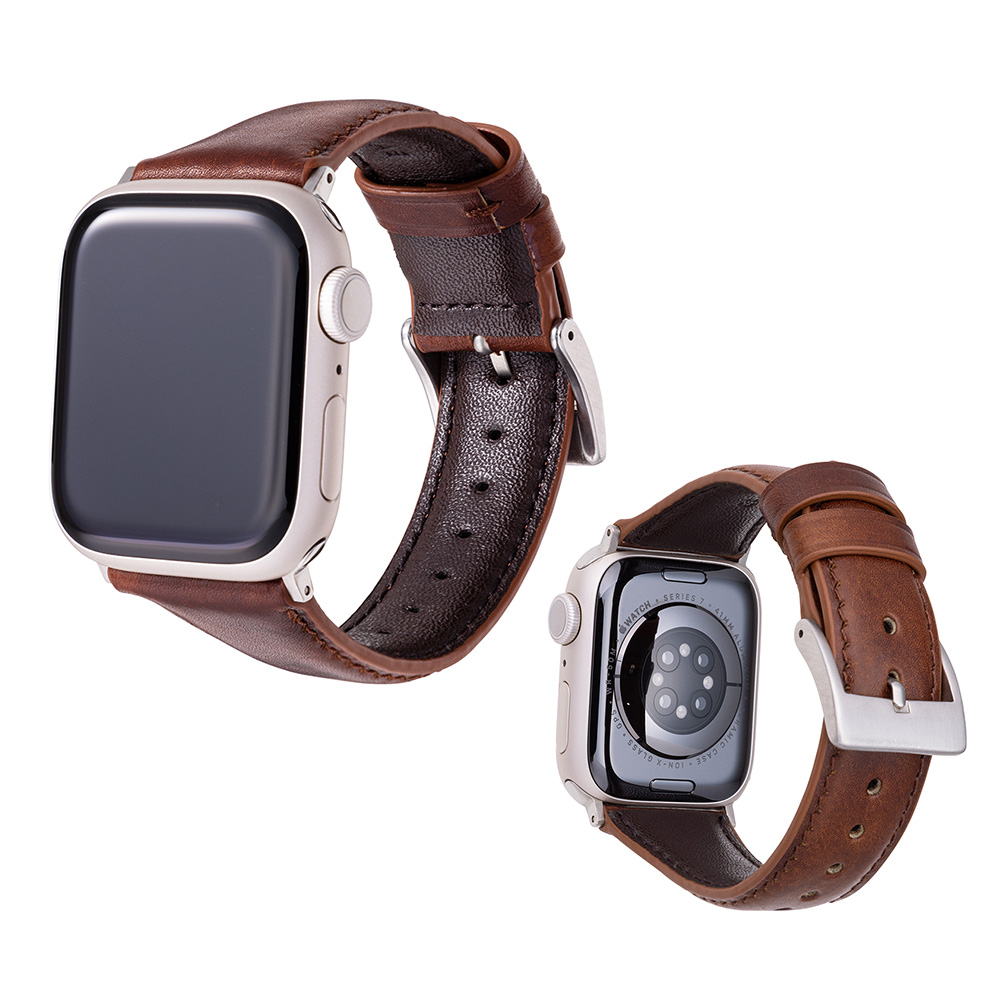 GRAMAS Italy museum-calf Genuine Leather Watchband Pin Buckle Type for Apple Watch(41mm 40mm 38mm)